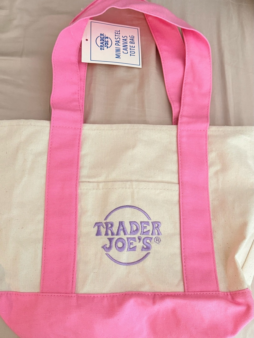 Trader Joe's Pink-Trim mini Canvas Tote Bag